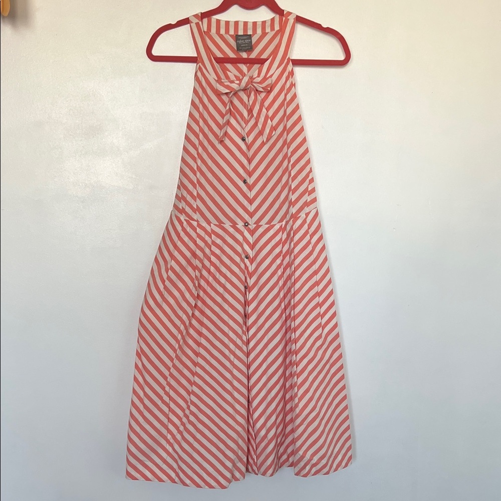 Anthropologie Pink and White Striped Cotton Halter Dress